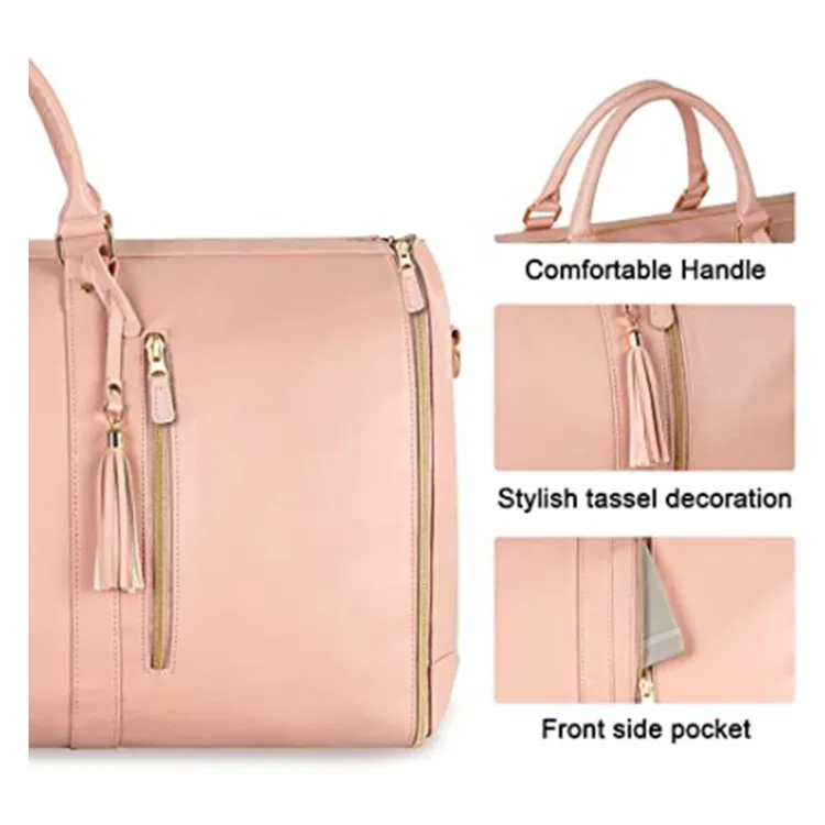 Custom logo Luxury Multipurpose Duffel Foldable Pu Leather Luggage Travel Bags Garment Duffle Bag with Shoe Compartment