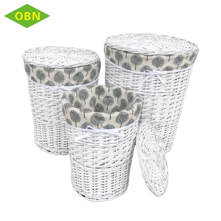 Large round natural woven low price white wicker laundry baskets
