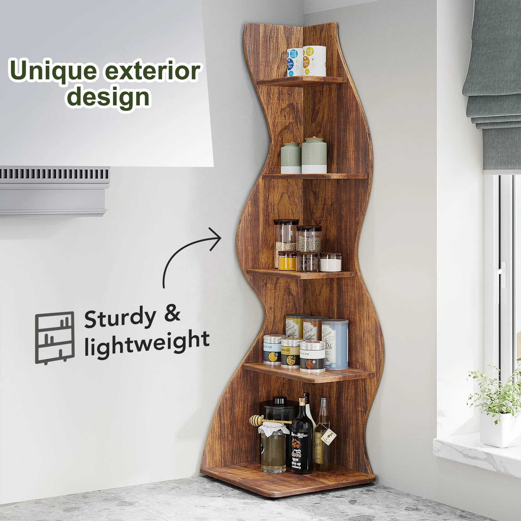 triangle rustic small bookcase plant stand 5-Tier corner bookshelf wood corner shelf book shelves storage rack for Living Room