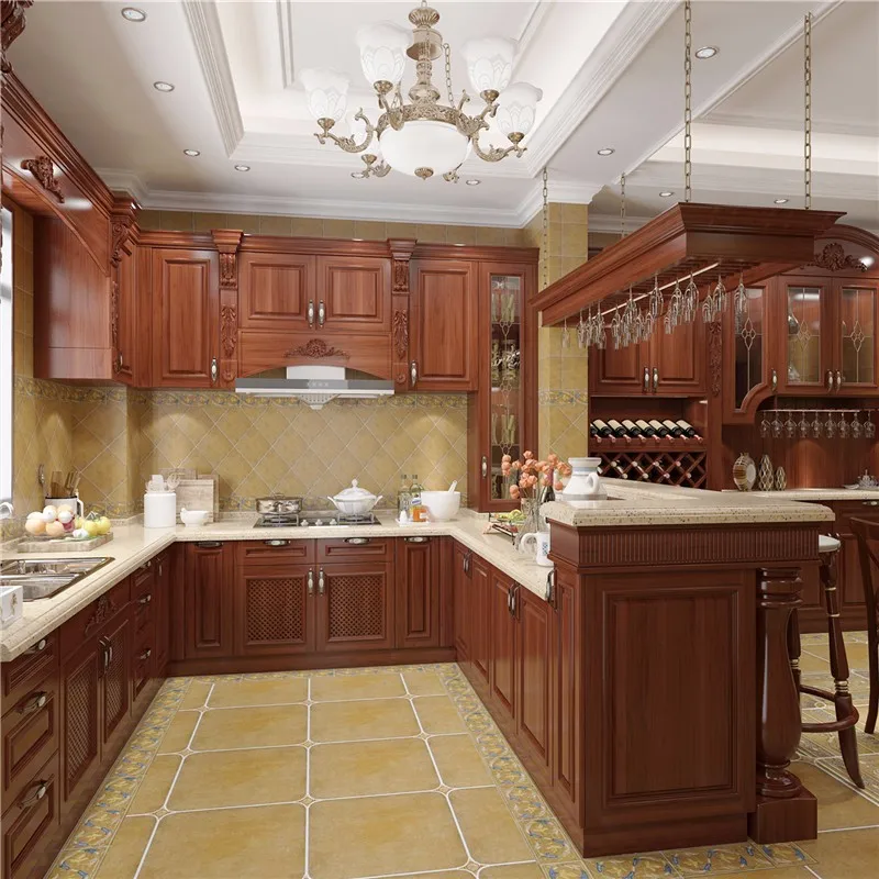 China Supplier European Style Cherry Wood Kitchen Cabinet