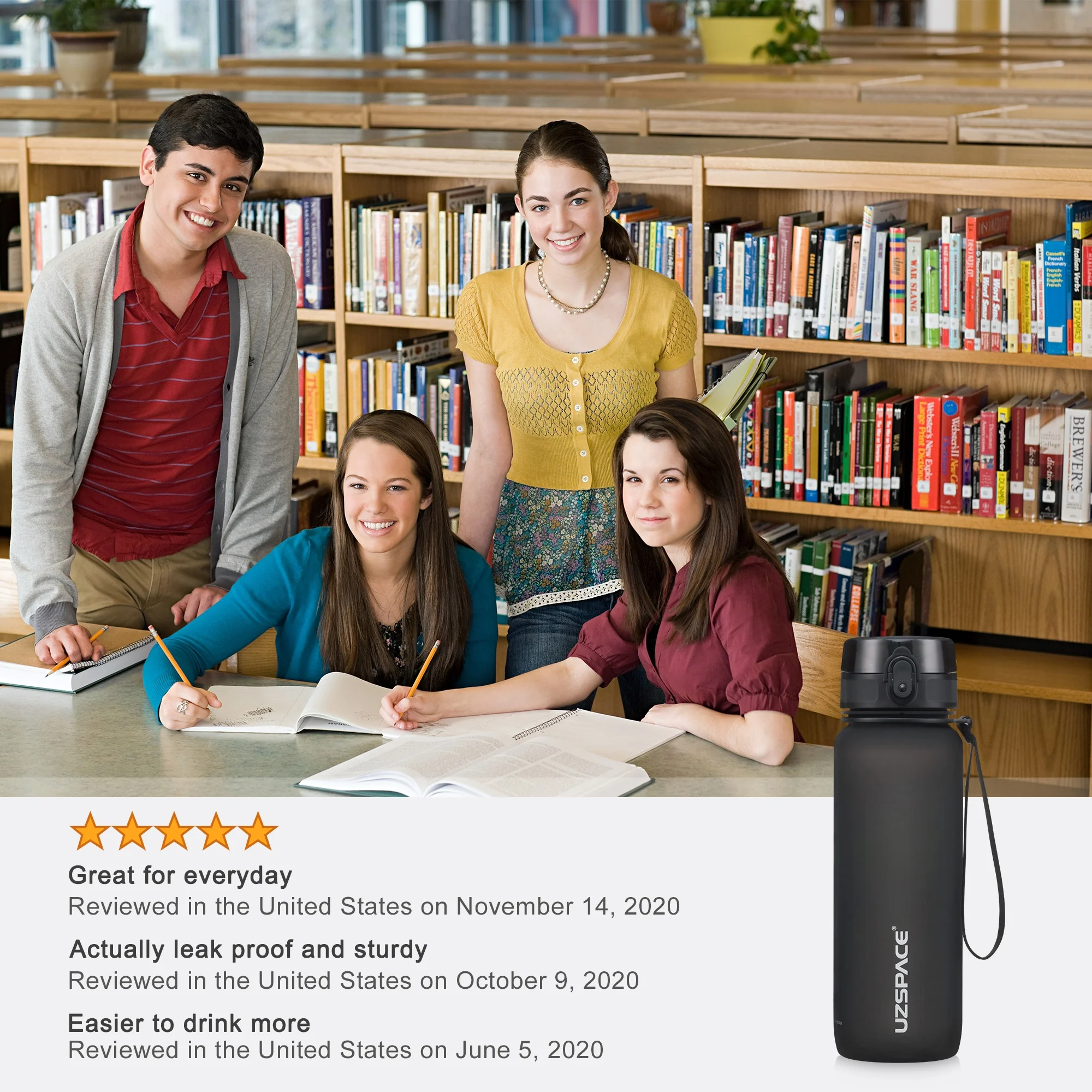 Hot Sale UZSPACE 32oz 1liter Tritan BPA Free Bicycle Plastic Drinking Frosted Colorful Nice  Water Bottle With 1-Click Open Lid