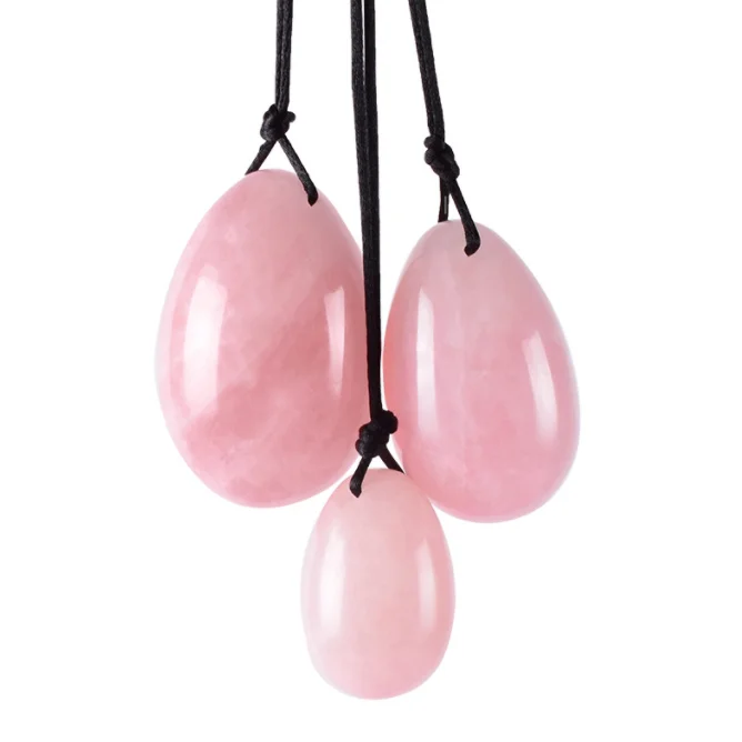 Wholesale Natural Vaginal Exercise Pink Rose Quartz Jade Yoni Eggs In Gift Set