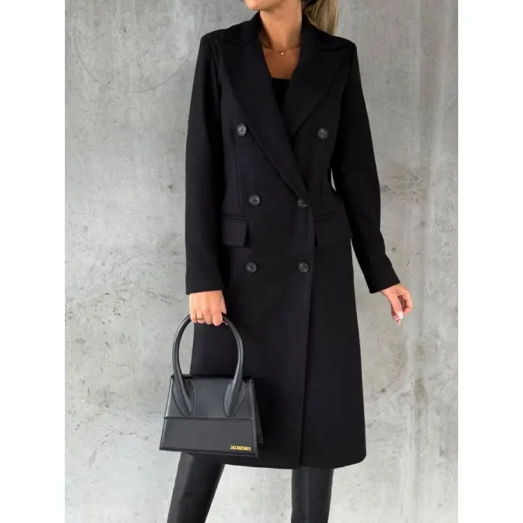 Wool Lapel Thin Winter Coat Solid Color Slim Fit Ladies Woolen Coats Custom LOGO Long Korean for Women Woven Standard