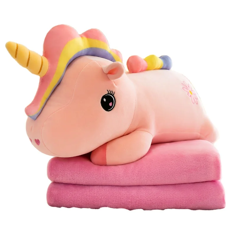 Cartoon animal pillow blanket car office nap blanket 2 in 1 unicorn pillow blanket Unicorn Plush doll customized stuffed toy