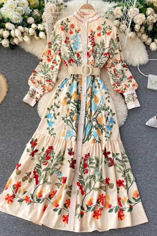 
Latest Women Bohemian Floral Print V- Neck Summer Beach Pretty Midi Dress Lady New Fashion 