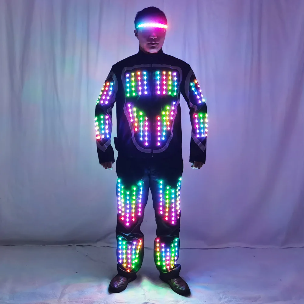 Full-Color LED Luminous Flashing Robot Suit Costume for Men Performance Dance Wear for Night Clubs Party Events Bar Supplies