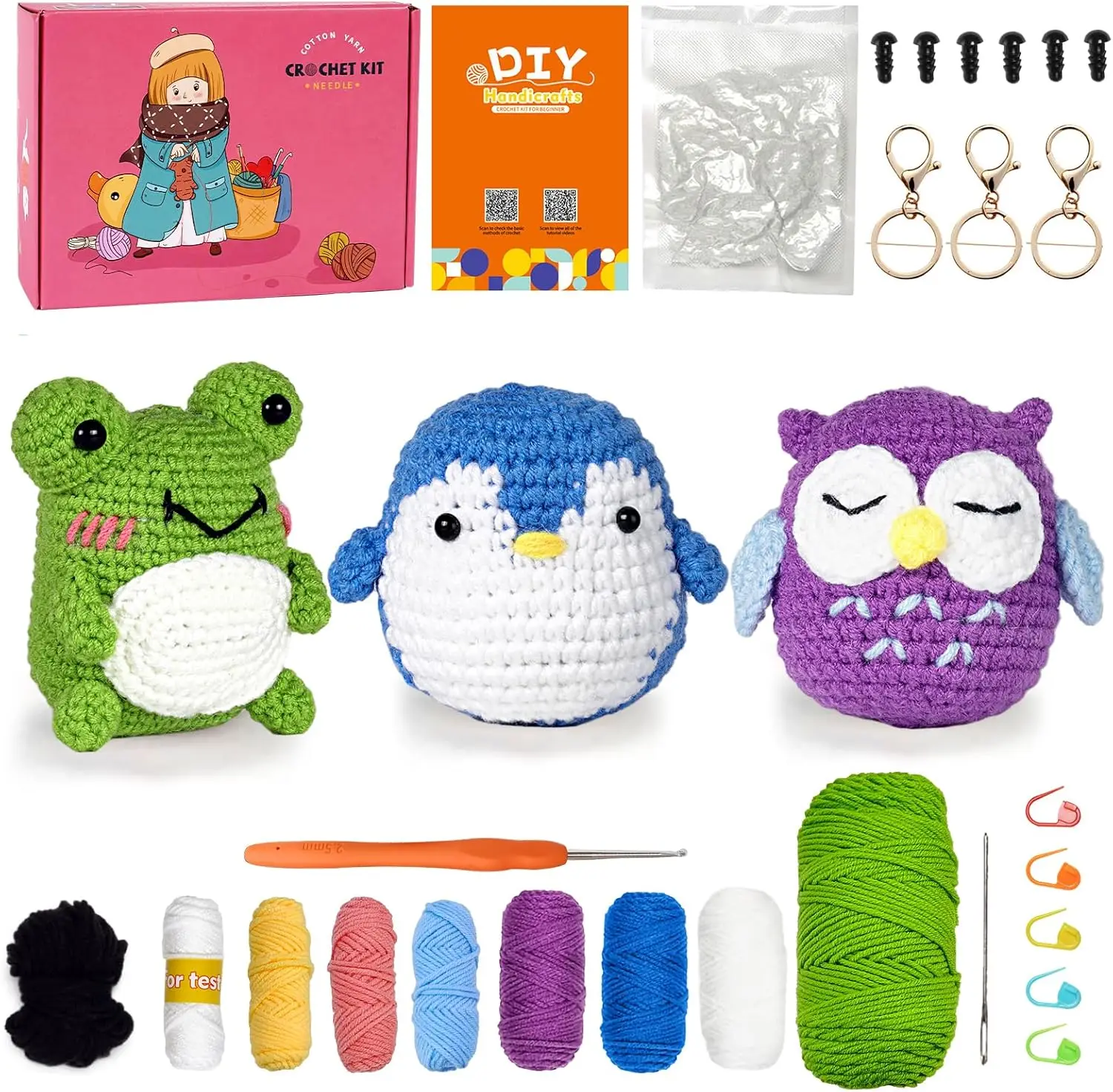 Owl Penguin Frog Animal Knitting Kit Crochet Kit for Beginners for Adult Kids with Step by Step Video Tutorials