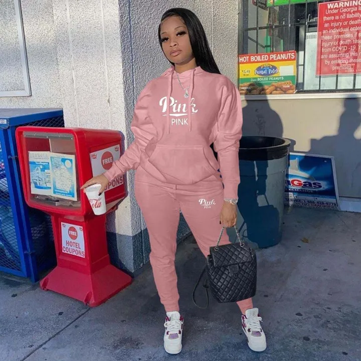2022 hot new pink set make designer brand  autumn women clothes set casual clothes 2 piece plus size women clothing set pullover