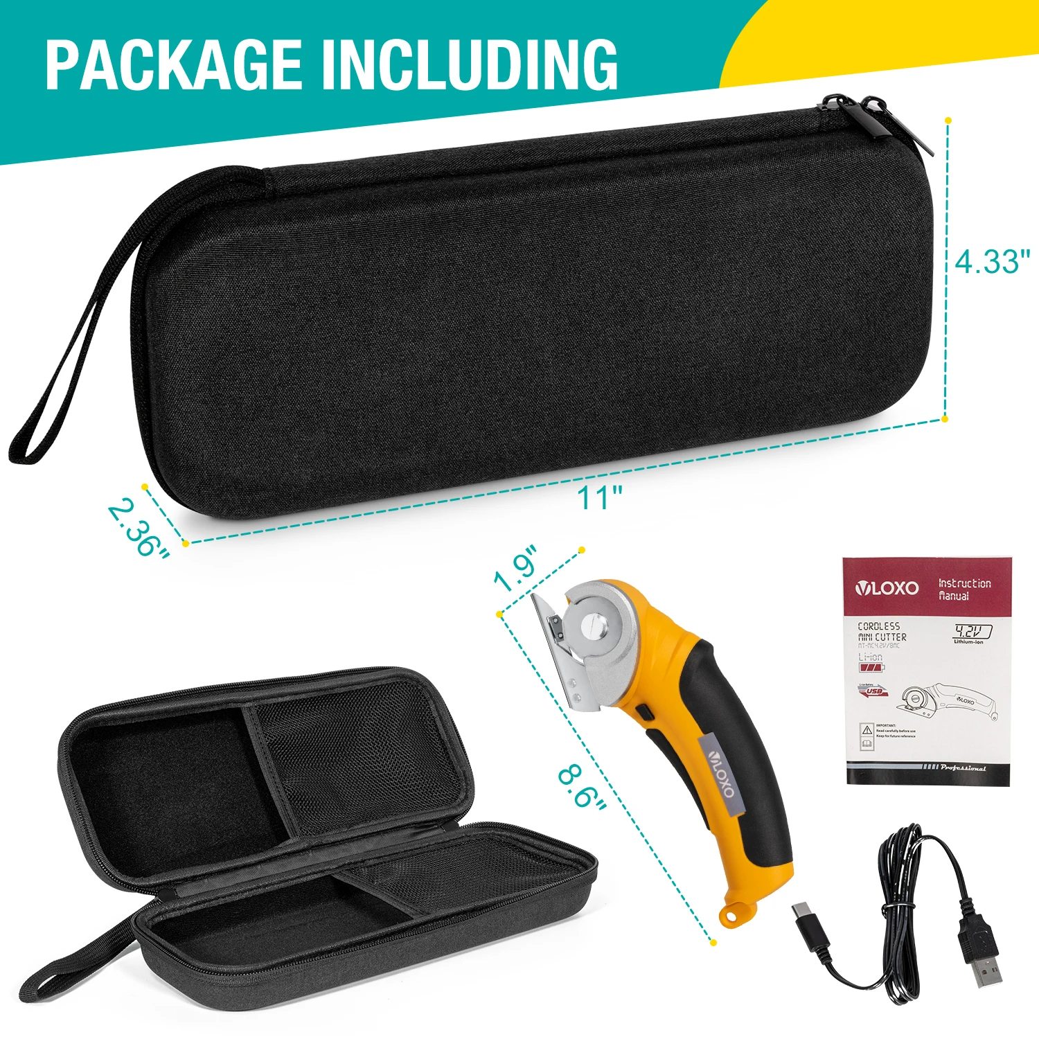 VLOXO Multifunctional Electric Scissors Lithium Battery Cutter Portable Cordless Fabric Cutting Electric Textile Scissors