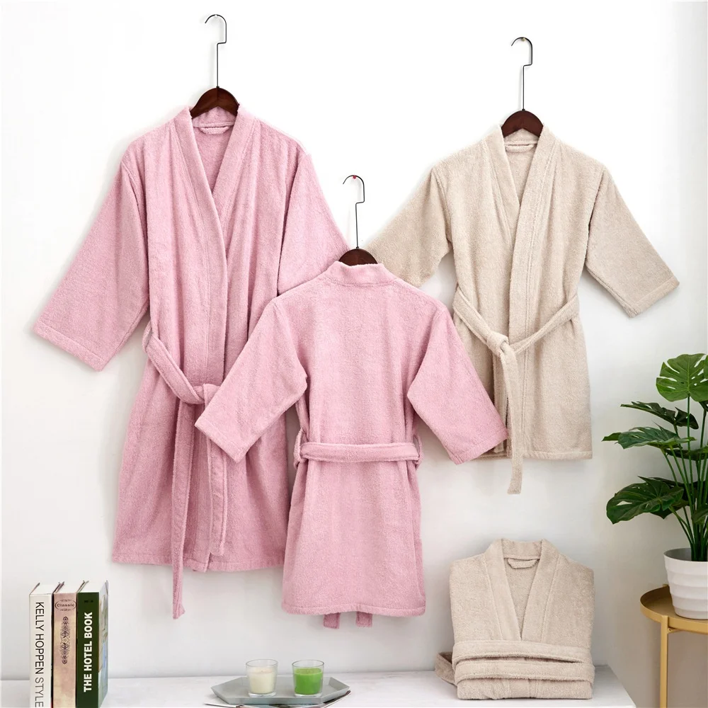 Trendy Highend Soft Bathrobe Water Absorption Short Sleeve Bath Robe Luxury  Kimono Design SPA 100% Cotton for Kid Family