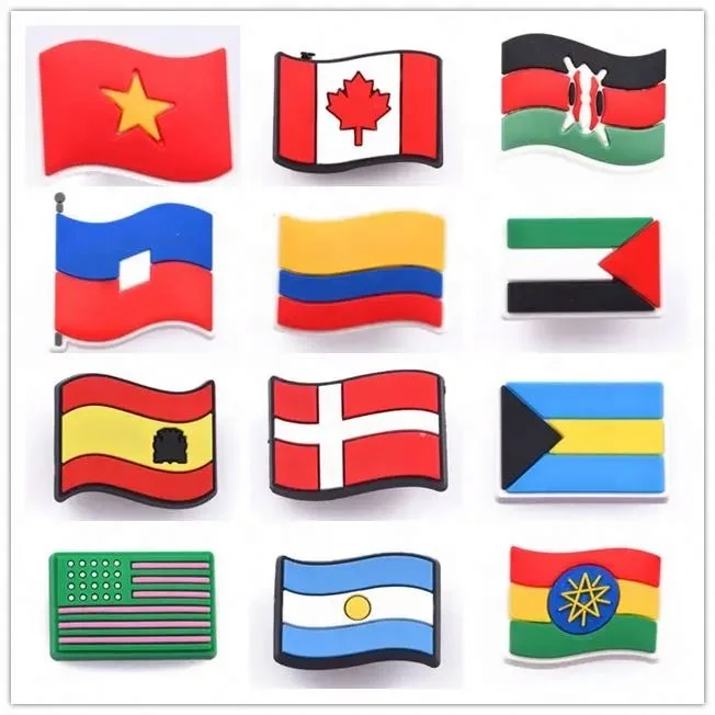 clog charms new zealand maori Country flag designs available promotional shoes decoration charms soft PVC shoe charms for resin