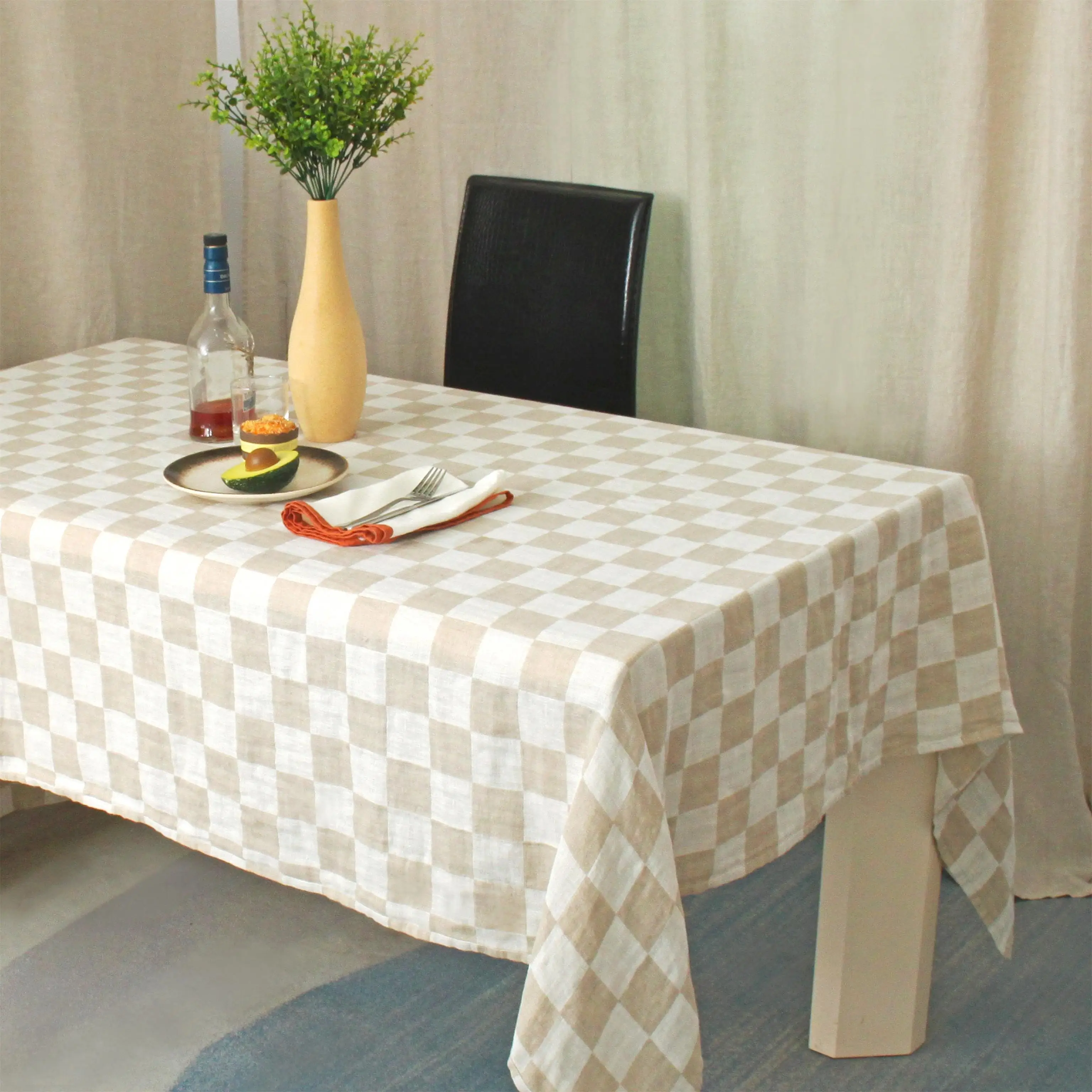 Linen table cloth Amazon hot seller Nordic country home rectangular round Flaxlinen hemstitch table cloth skirt Ladder Lace Trim