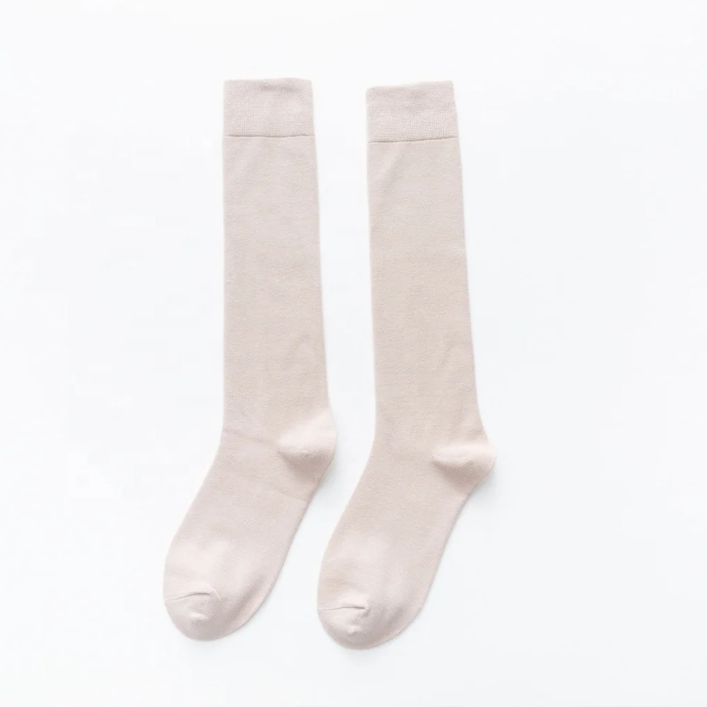 Wholesale Black White Solid School Uniform Calf Socks Women Girl Cozy Cotton Knee Length Socks