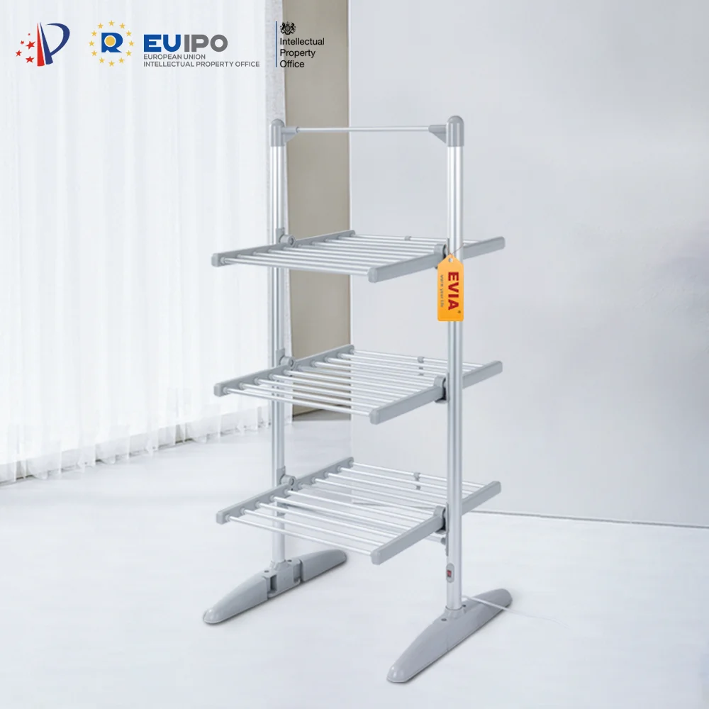 EVIA Factory Silver Expandable Foldable Floor Standing Clothes Hanger Machine