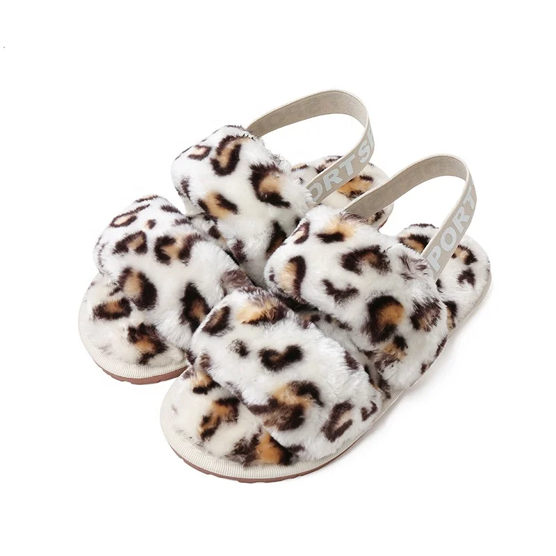 Autumn and Winter Women Large Size Indoor Floor Slidder with Elastic Band Open-toe Warm Plush Fur Slippers