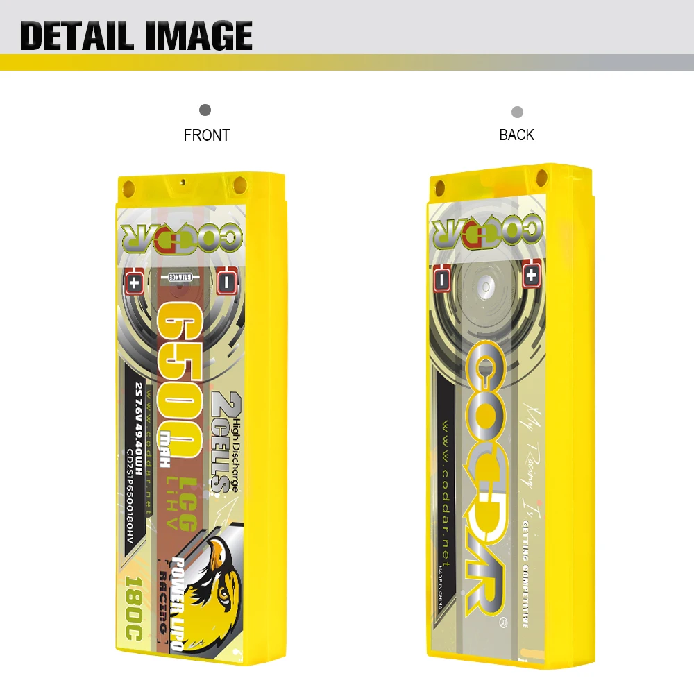 CODDAR 2S1P 6500MAH 7.6V 180C LiHV Hard Case 5mm Bullet Stick Pack 1/10 Scale RC Cars Boats LCG RC LiPo Battery