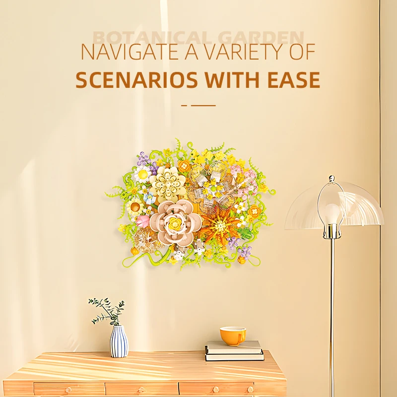 JIESTAR Wildflower Bouquet Building Block Set Plastic Flowers Botanical Diy Toy Unique Office Home Decor Women Girls Gift Set