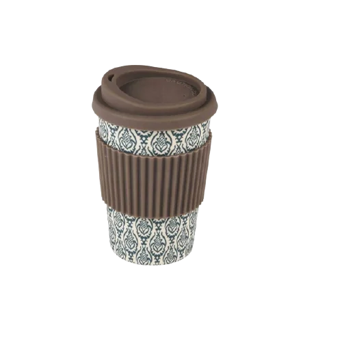 Custom Printed Bamboo Fiber Travel Coffee Cups Silicone Lid And Sleeve