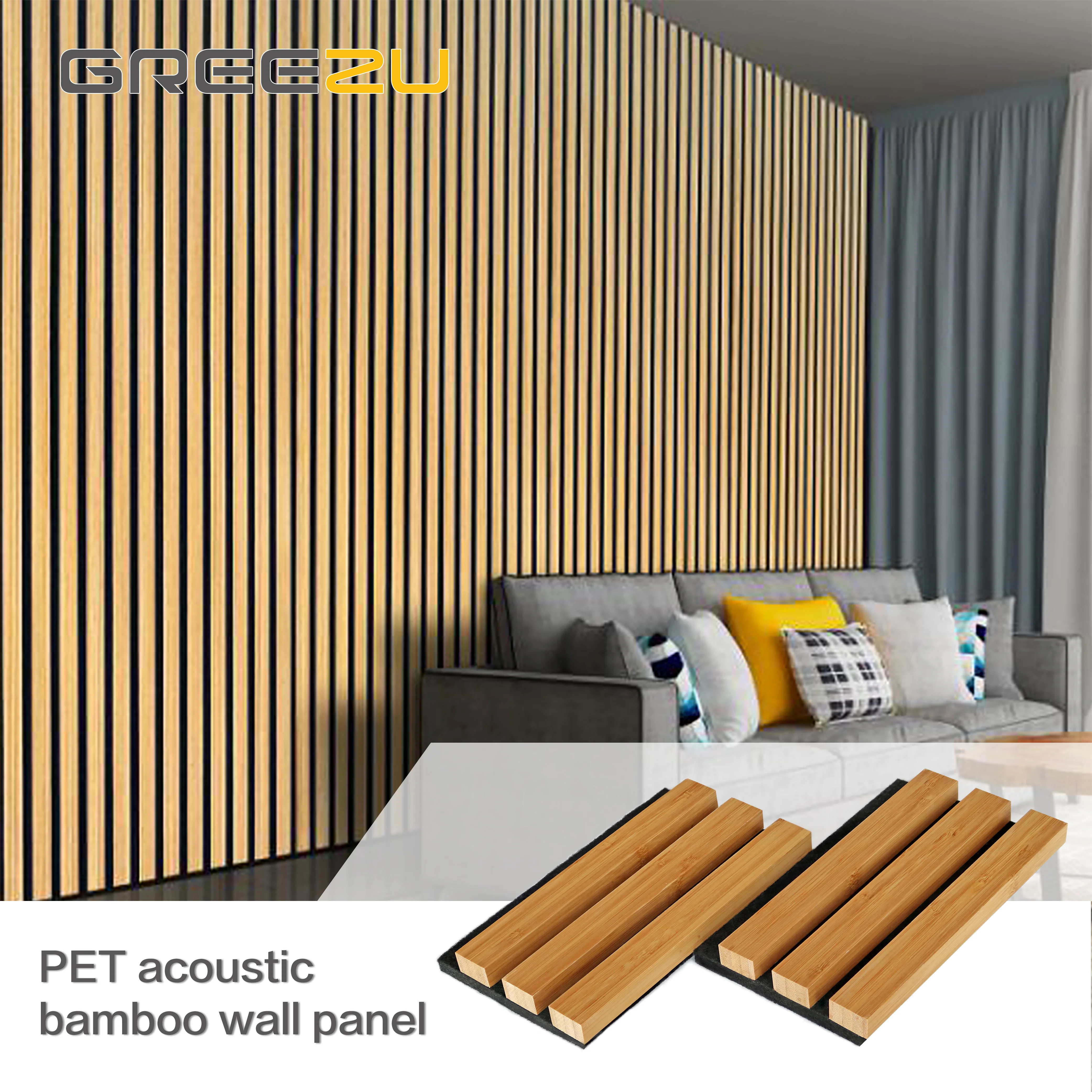 PET acoustic bamboo slats  wall panels wall panel Sound absorption polyester felt acoustic bamboo wall panels