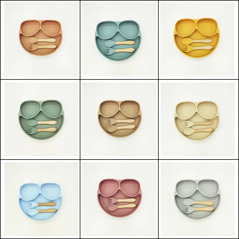 Baby Silicone Dinner Plate Large Suction Cup Compartmentalised Feeding Tableware Set