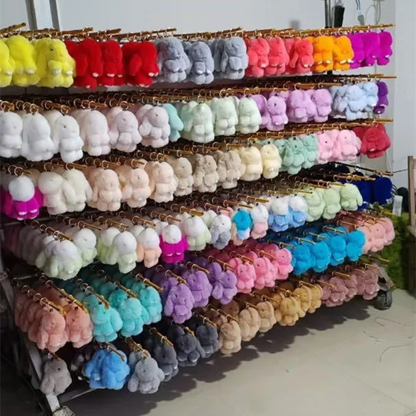 Stuffed Animal Easter Basket 18cm Bunny  Plush Toy Rabbit Fur Keychain Fluffy Soft Cute Fuzzy Accessories Furry Ball Key Chain