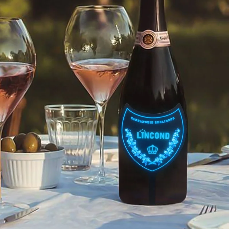 Manufacturer Private Label Wine Waterproof Grow In The Dark Champagne Label Led Bottle Sticker El Wine Label