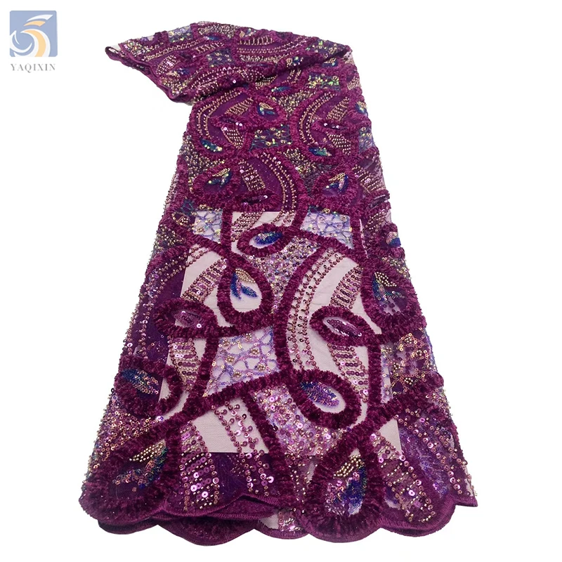 YAQIXIN High Quality Sequins Lace Fabric Golden Net Embroidery Tulle Lace Fabric For Wedding Party Dress