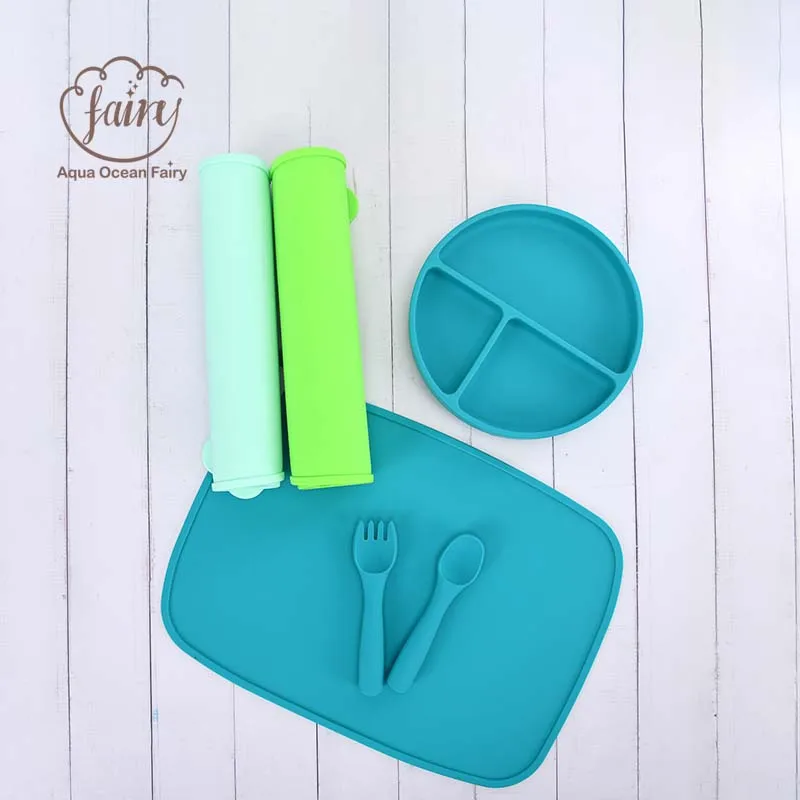 Eco Friendly Waterproof Silicone Baby Placemat Suction Sets Washable Portable Silicone Kid Placemat