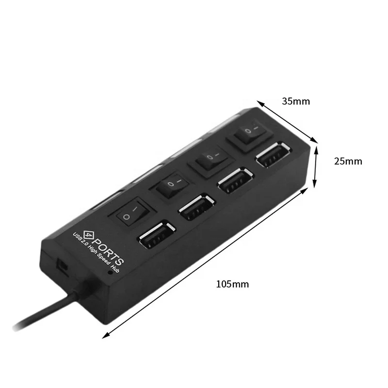 4 Port Power On/Off Switch LED Hub USB for PC Laptop Notebook