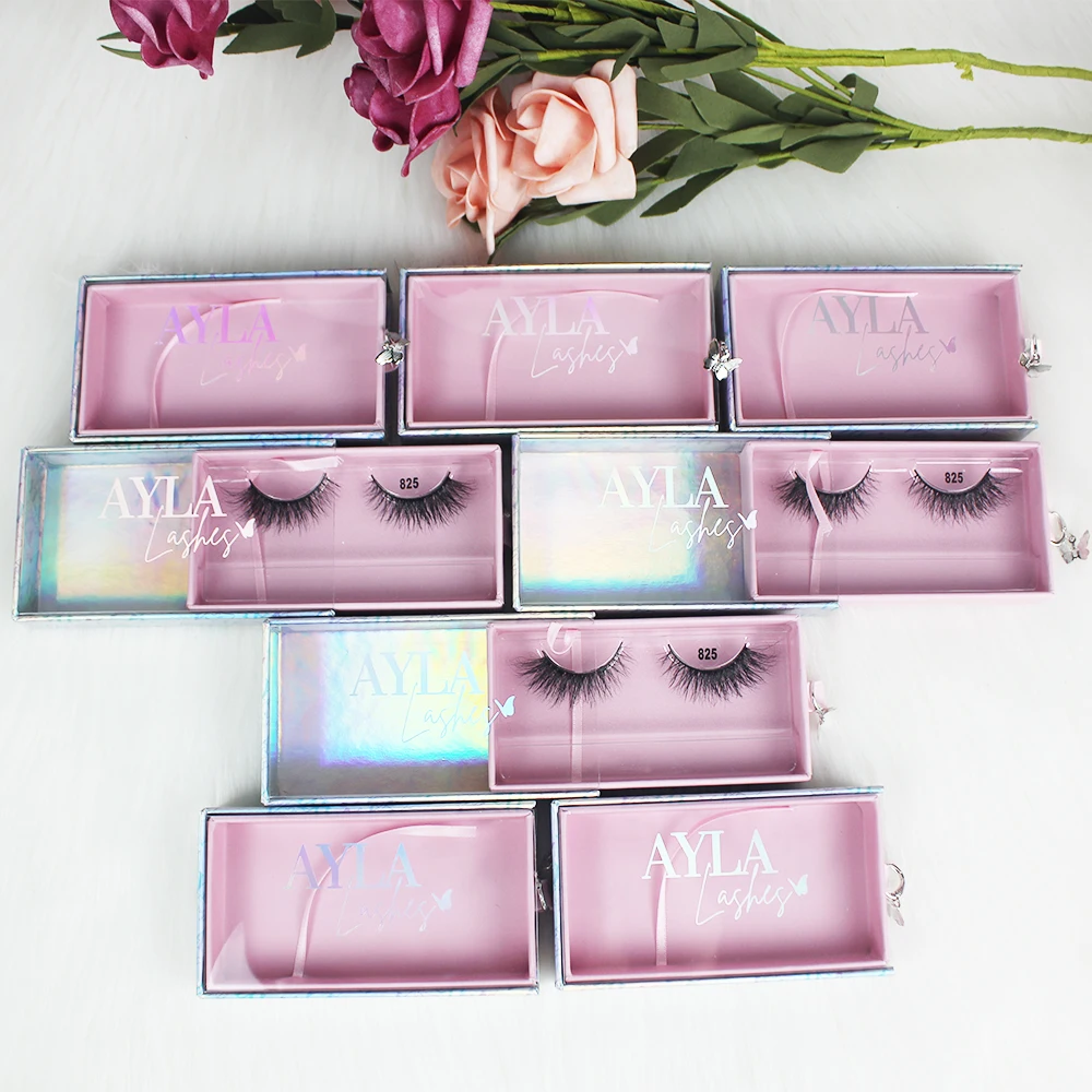 B5 wholesale empty pink simple luxury laser clear lash box only custom logo butterfly eyelash packaging box