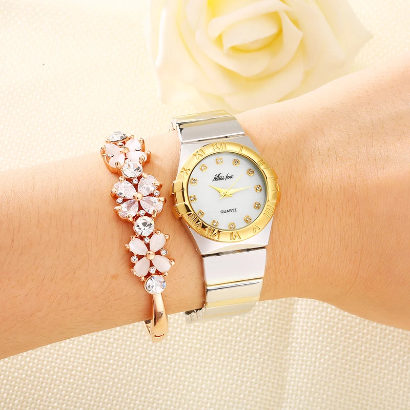 
Miss Fox Fashion Watches Women Diamond Roman Numerals Mother Pearl OmegaINGLY Ladies Gold Watch Waterproof Uhr Quartz Wristwatch 