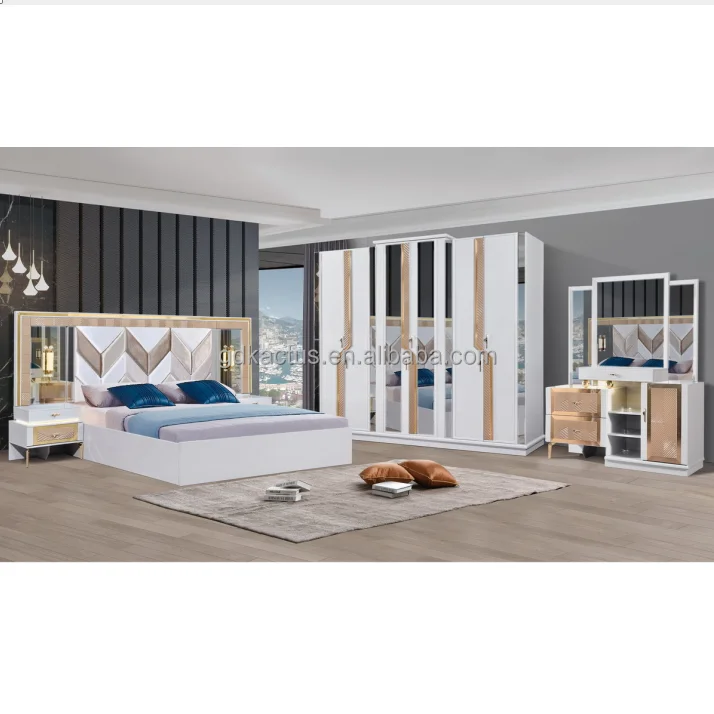2023 luxury king size mirrored elegant bedroom furniture cheap MDF home simple teens bedroom set furniture