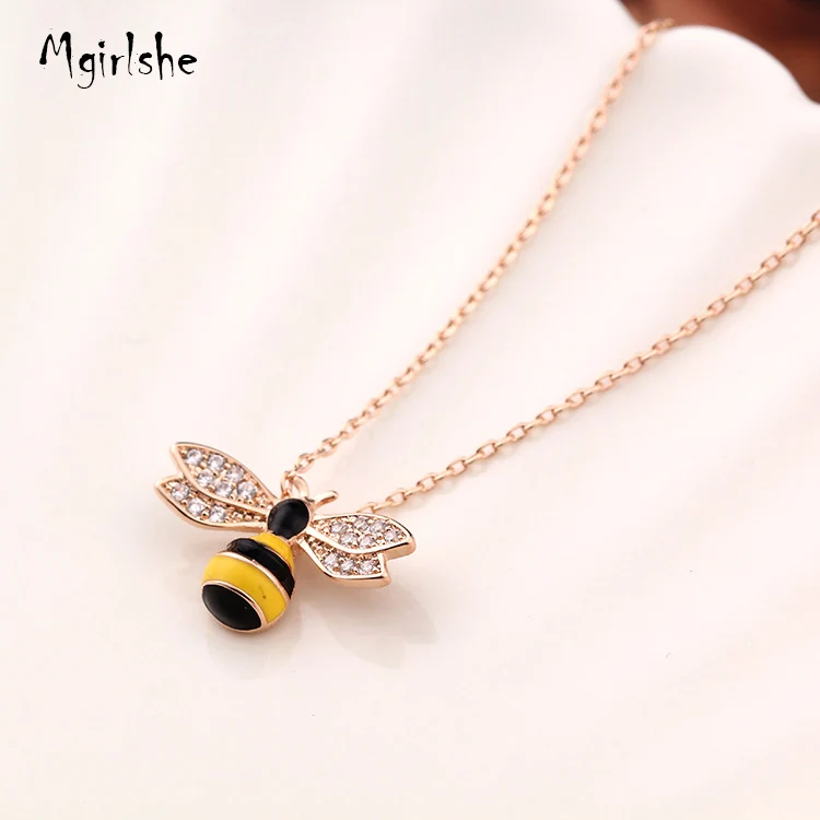 Mgirlshe Wholesale Ins Popular Women 14K Gold Plated Bee Pedant Brass Copper Zircon Enamel Plated Women Jewelry Accessories