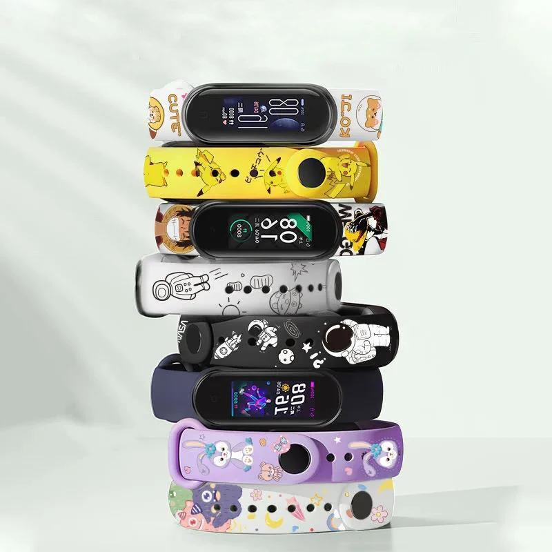 Tpu soft wristband printed mi band 6 straps cartoon fashion replacement wristband for xiaomi mi band 5 strap