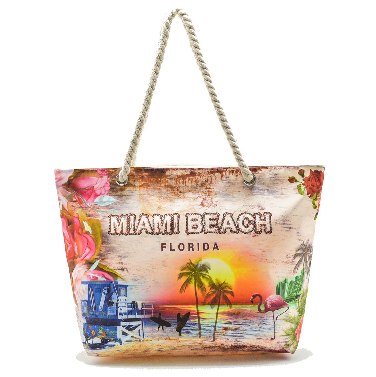 Travel Hawaii Miami Florida Souvenir Shopping Beach Bag Custom Canvas Summer Vacation Tourist Souvenir Beach Tote Bag