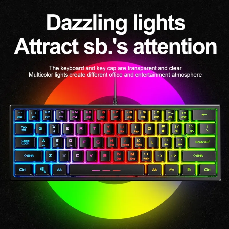 Amazons top FV-61 wired gaming luminous keyboard 61 keys spill proof design game mechanical  keyboards