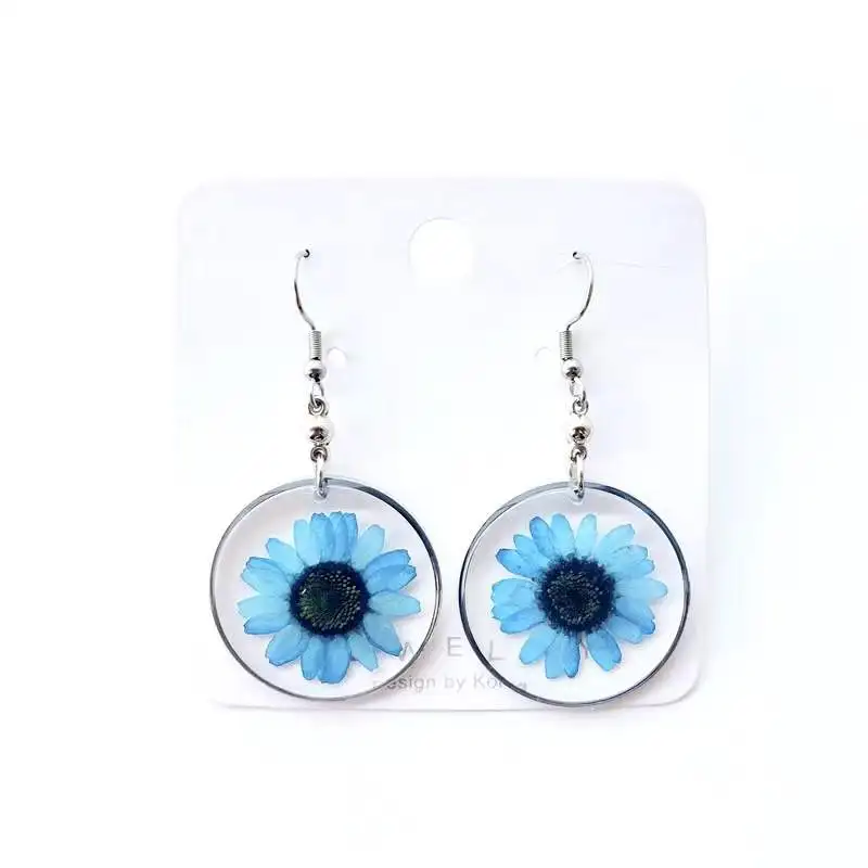 Hot Sale Chic Dry Flower Earrings For Girl High Clear Resin Jewelry With Real Pressed Flower Earrings