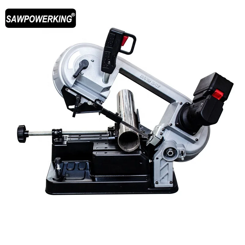 Ленточная пила SAWPOWERKING портативная горизонтальная Беспроводная ленточная для резки труб и дерева 5 дюймов 150*125 мм 1 ~ 7 м/с 250 комплектов 45 90 градусов 18