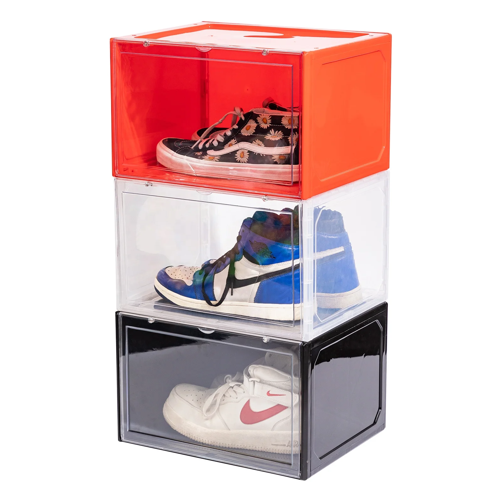 High Quality Stackable Clear Magnetic Side Open Shoes Transparent Packaging Display Storage Stock Shoe Box (1600170764273)