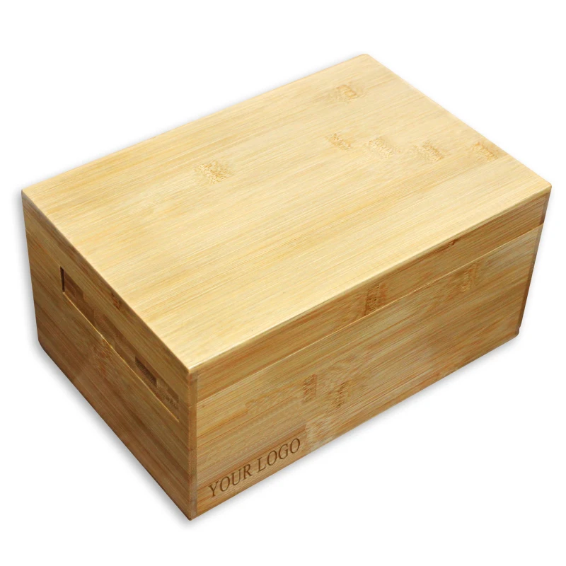 Bamboo custom logo portable natural wood stash box with tray
