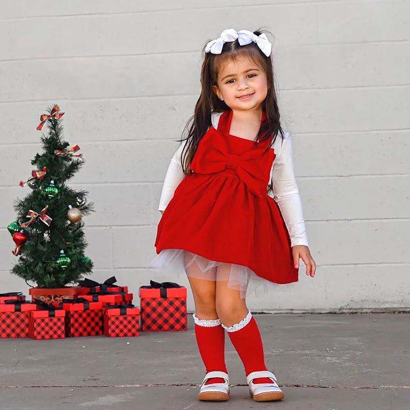 New trendy Christmas toddler girls clothes princess halter dresses festival kids suits Korean girls dresses outfits