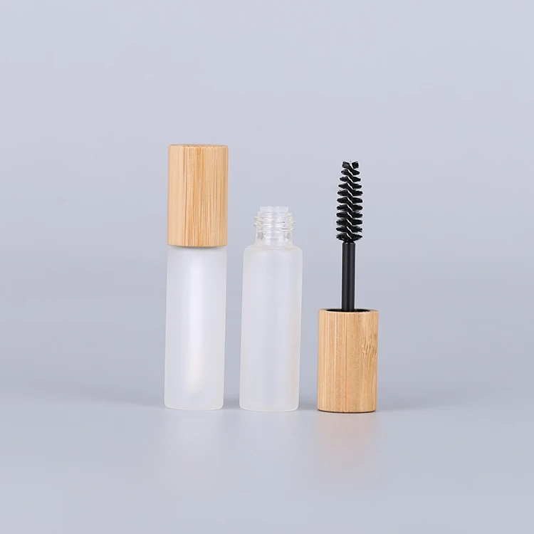 Wholesale Empty Eco Friendly 5ml 10ml Cosmetic Bamboo Wooden Lip Gloss Glass Mascara Tubes With Eyelash Brush