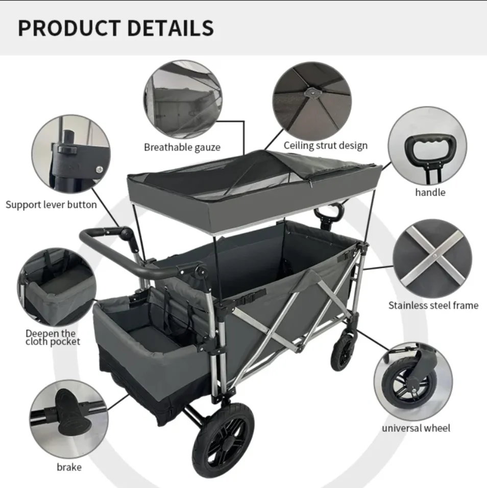 Portable Folding Wagon Stainless Steel Trolley Heavy Duty Utility Cart For Garden And Shopping