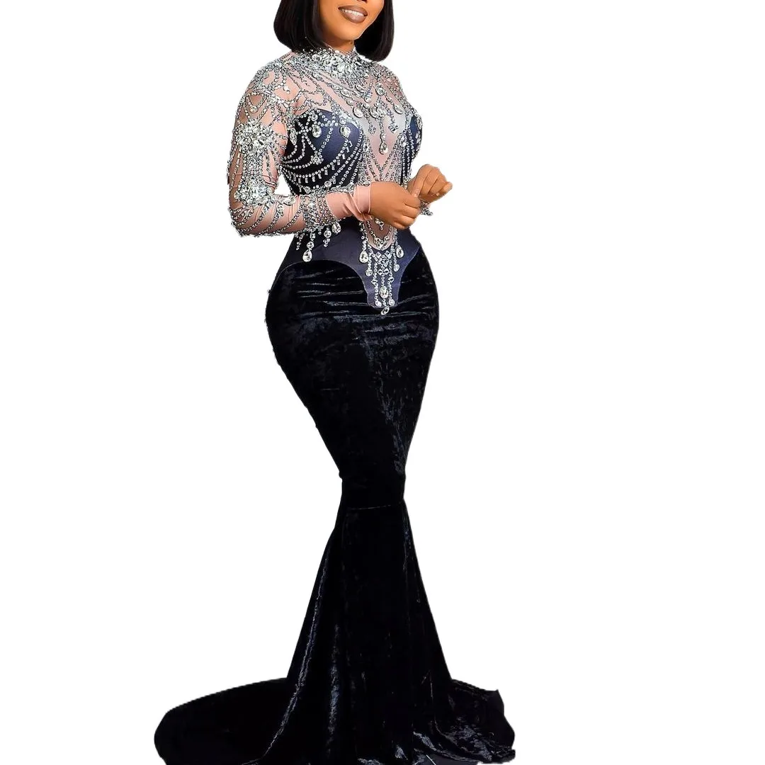 New Fashion Long Dresses Women Party Evening Long Evening Crystal dresses