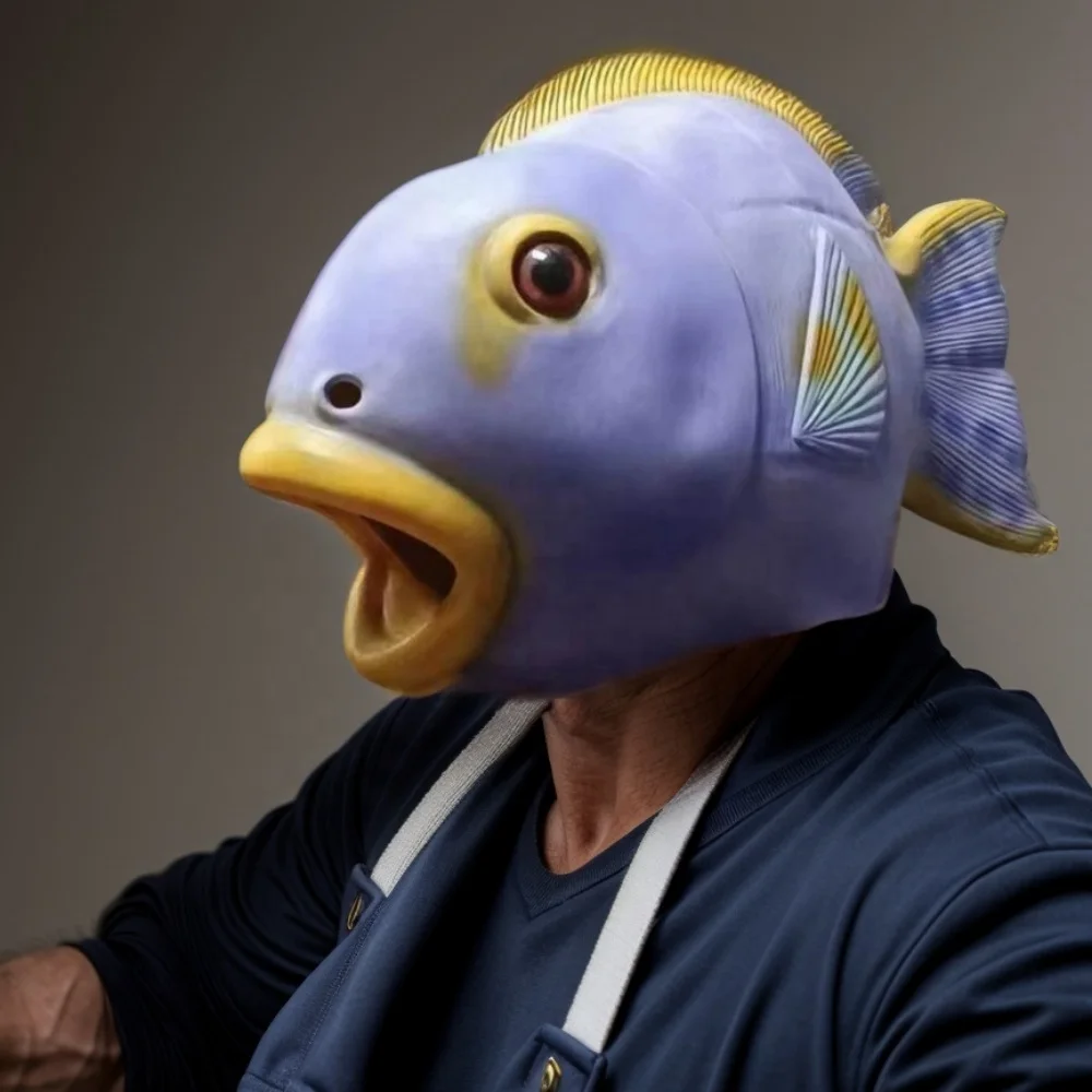 New Funny Purple Fish Head Mask Adult Carnival Party Latex Cosplay Costume Mask Masquerade Cosplay Masks Scary Tropical Fish