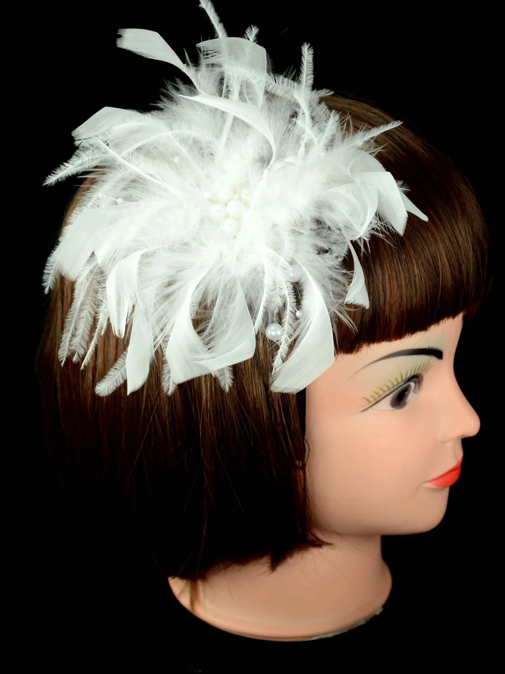 White Ostrich Feather Hair Clip for Women Brooch Pins Hoop Corsage Plus Party Retro Pin Jewelry Accessory Bride