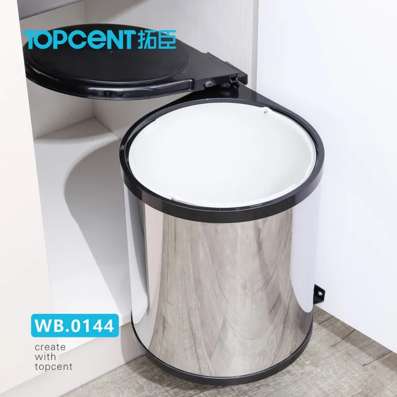 Topcent Kitchen Swing Pull Out Bin 14L Stainless Steel Garbage Rubbish Waste Trash Can