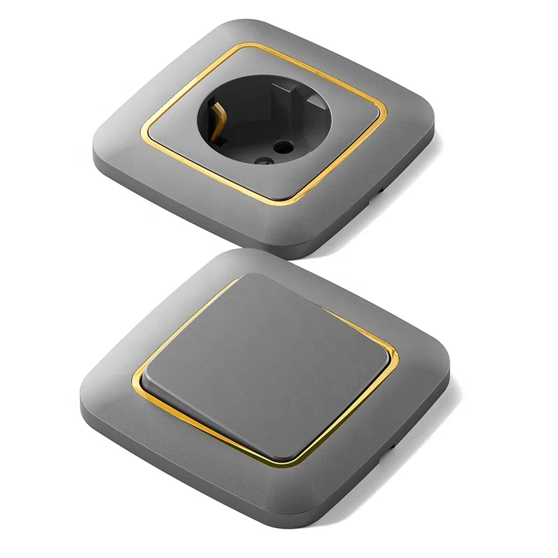 F200  gold Electroplated ring grey wall switch Electric tuya eu power wall socket