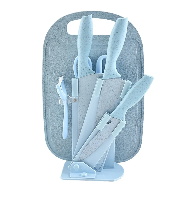 Kitchen Accessories - 7pcs Pink Kitchen Knife Set with Cutting board and Scissors