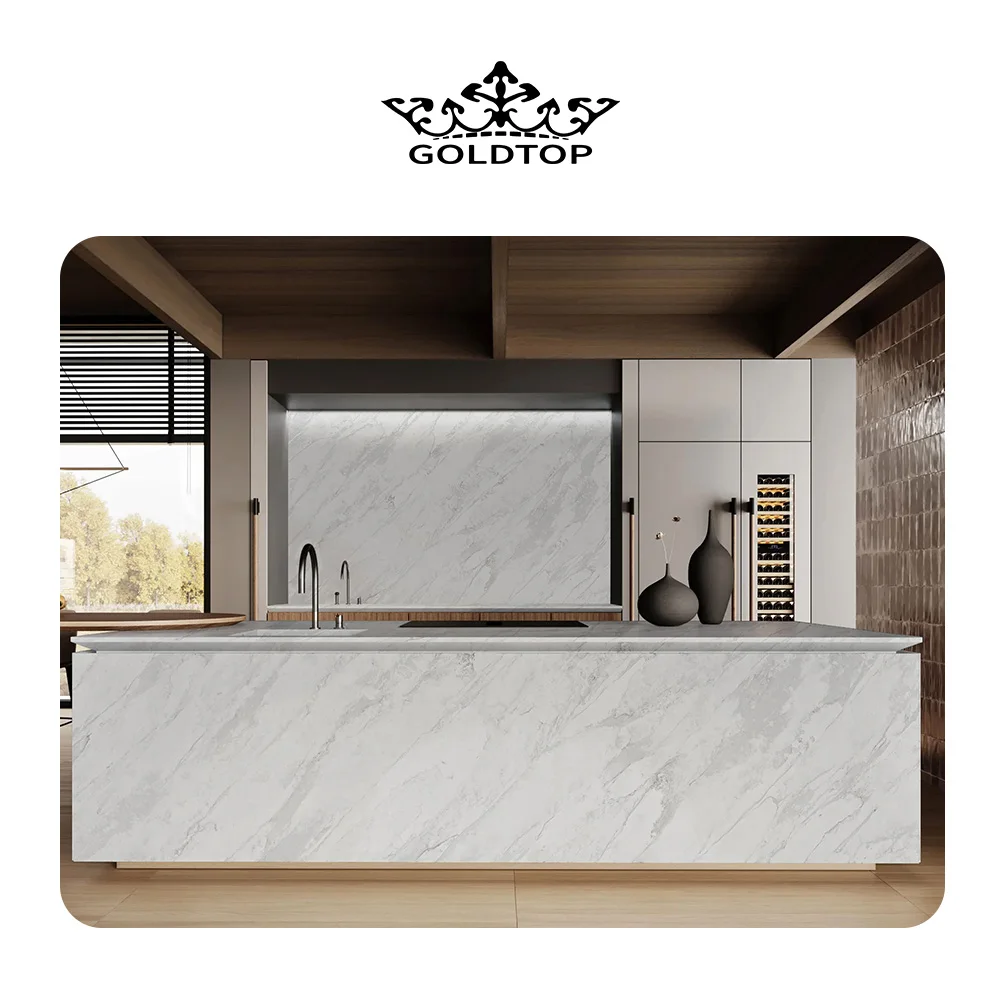 GOLDTOP OEM/ODM customized size big slabs white quartz 5123 Calacatta Elba quartz countertops for apartment project